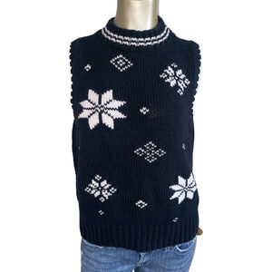 Tommy Hilfiger VTG Women Size XL Slim Snowflake Navy Sweater Vest Top Y2K